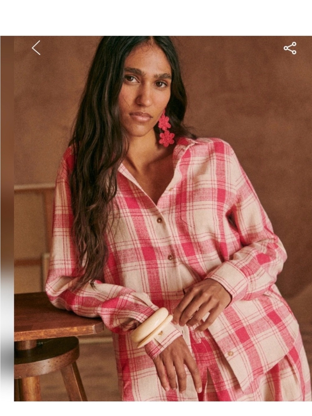 Sezane Tomboy Shirt button down Pink Plaid Women Shirt 34 US 2 4 NWOT